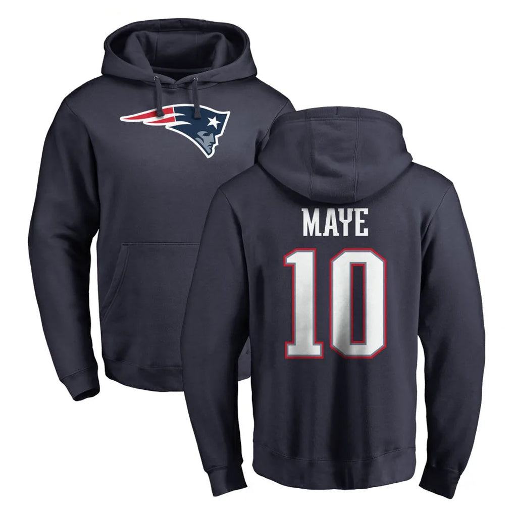 Perkns NE.Patriots #10 Drake Maye Player Navy LOGO Pullover Hoodies Home Game Stitched Jerseys