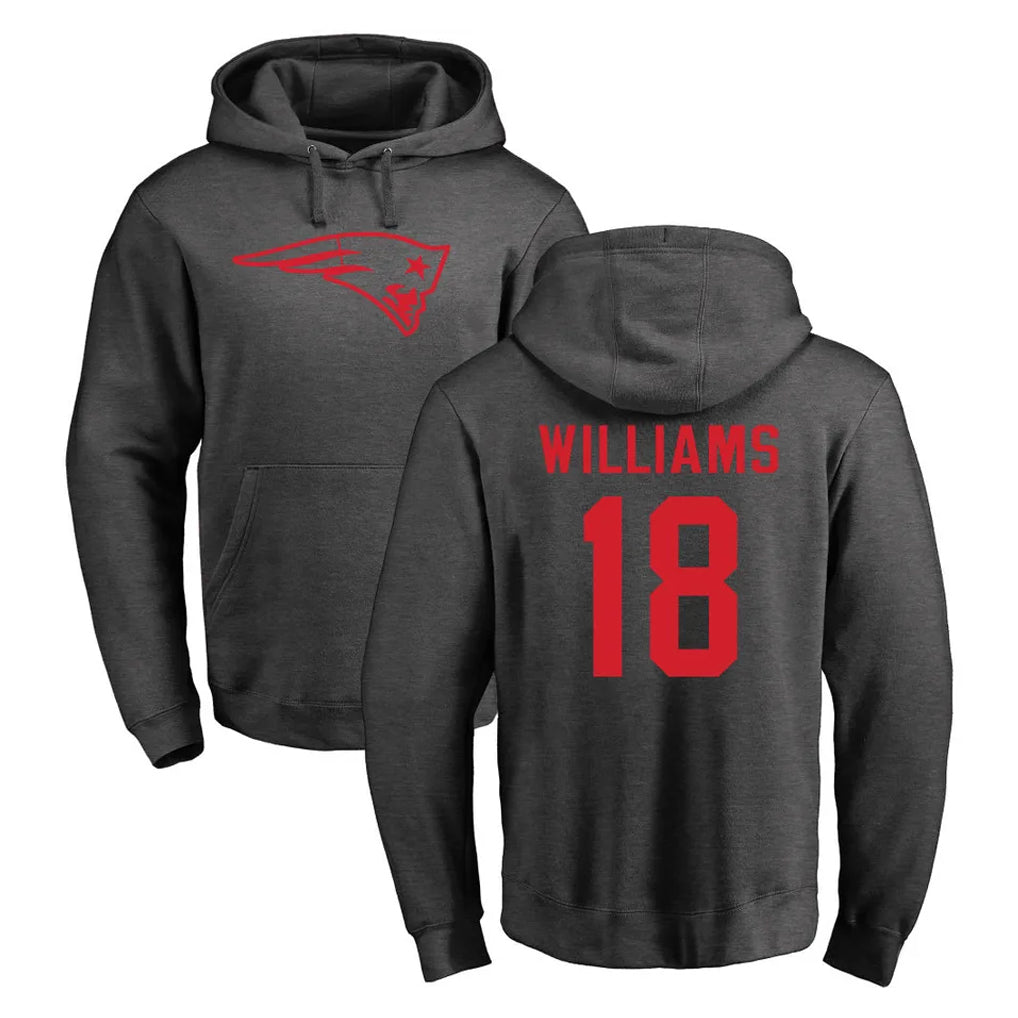 Perkns NE.Patriots #18 Kyle Williams Player Gray Pullover Hoodies Home Game Stitched Jerseys