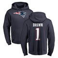Perkns NE.Patriots #1 A.J. Brown Player Navy LOGO Pullover Hoodies Home Game Stitched Jerseys