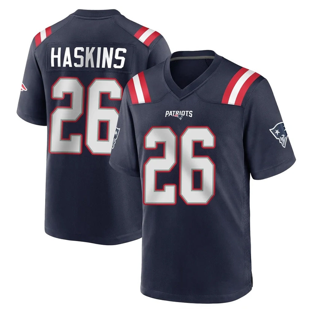 Perkns NE.Patriots #26 Hassan Haskins Navy Home Game Stitched Jerseys