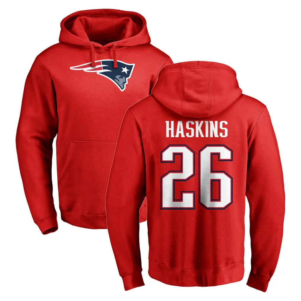 Perkns NE.Patriots #26 Hassan Haskins Player Red LOGO Pullover Hoodies Home Game Stitched Jerseys