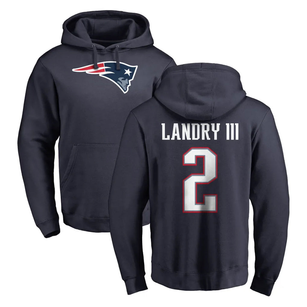 Perkns NE.Patriots #2 Harold Landry III Player Navy LOGO Pullover Hoodies Home Game Stitched Jerseys