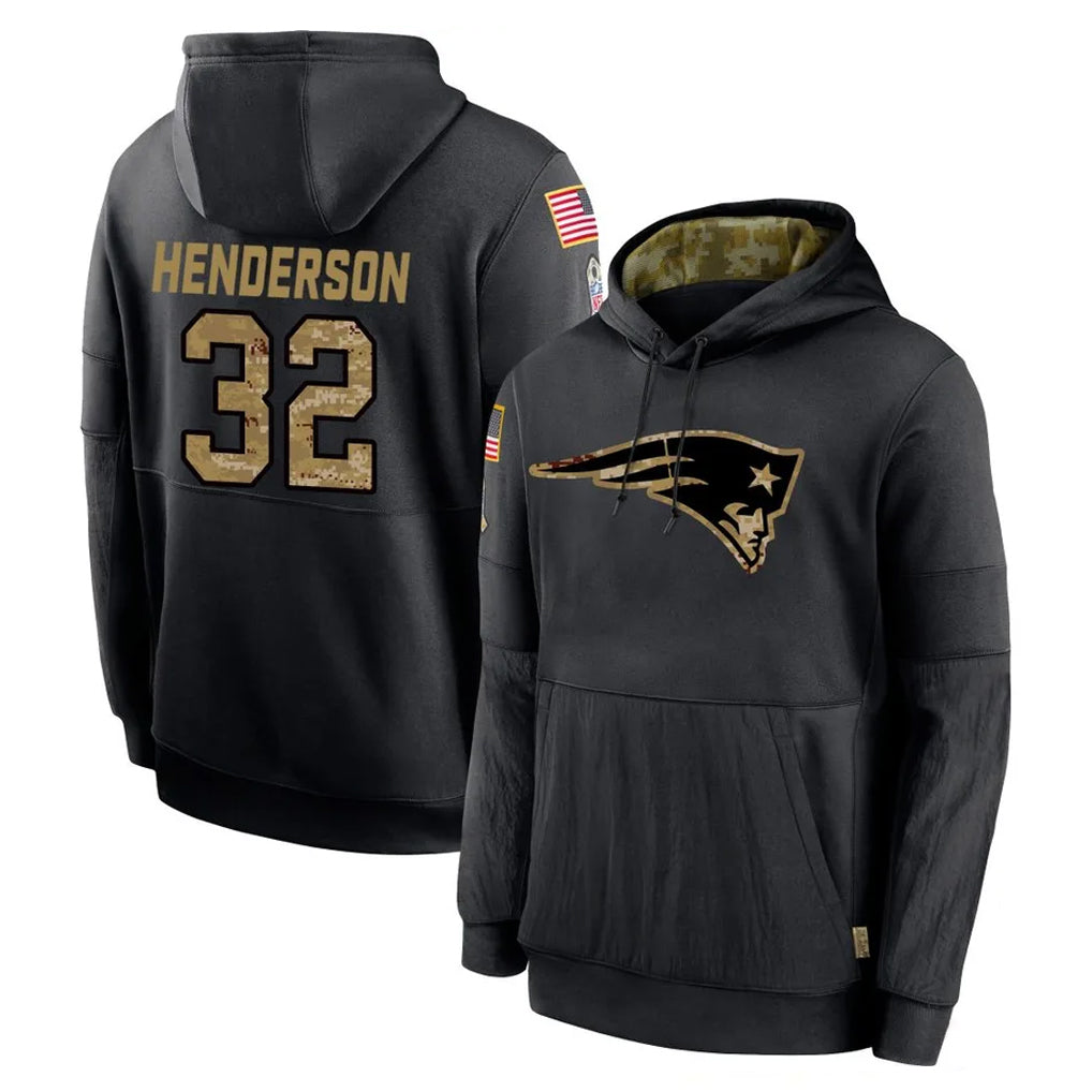 Perkns NE.Patriots #32 TreVeyon Henderson Player Black Salute to Service Hoodies Limited Game Stitched Jerseys