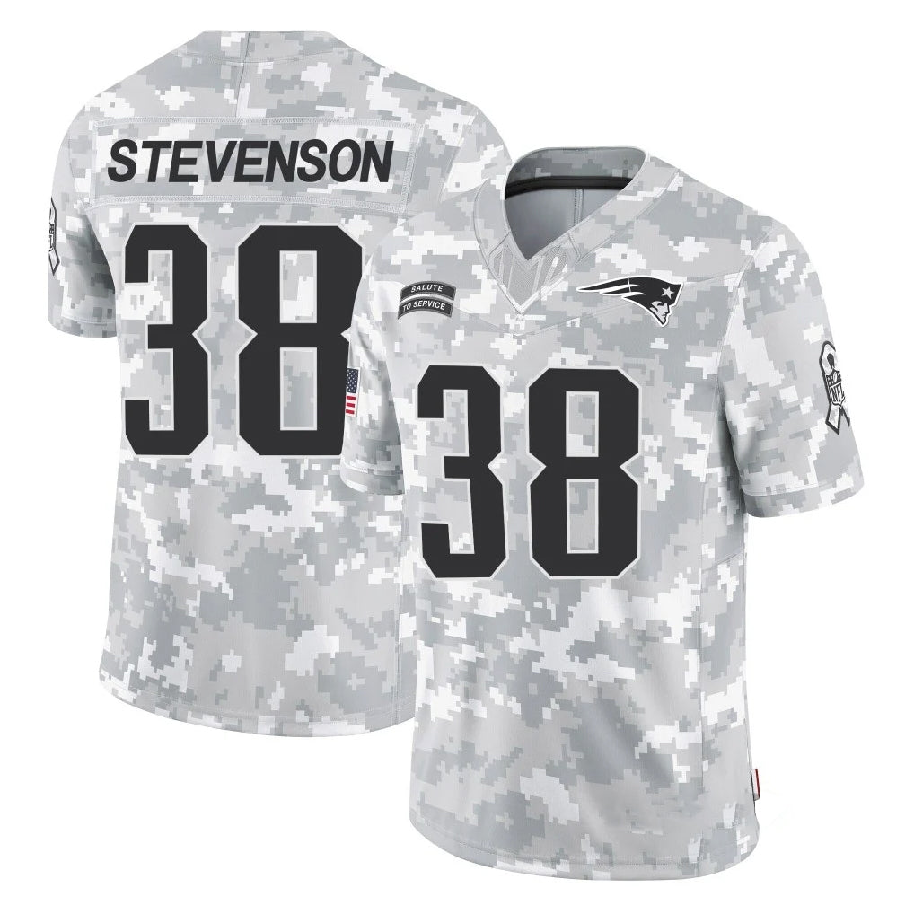 Perkns NE.Patriots #38 Rhamondre Stevenson Player Arctic Camo Salute To Service Limited Game Stitched Jerseys