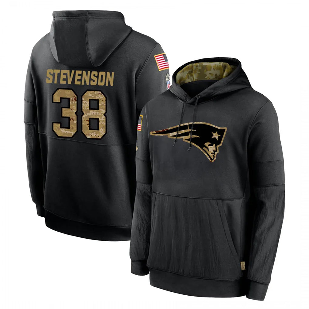 Perkns NE.Patriots #38 Rhamondre Stevenson Player Black Salute to Service Hoodies Limited Game Stitched Jerseys