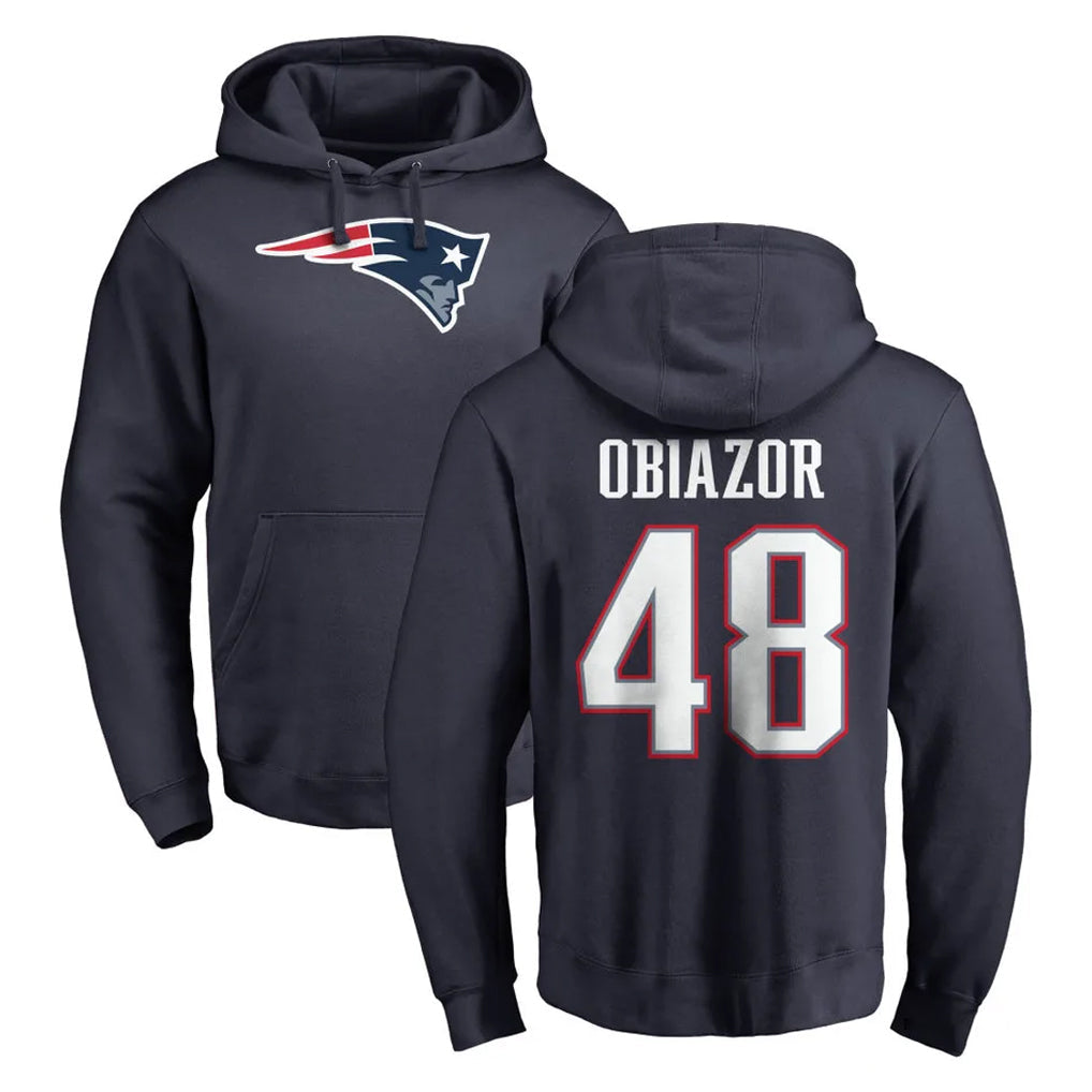 Perkns NE.Patriots #48 Namdi Obiazor Player Navy LOGO Pullover Hoodies Home Game Stitched Jerseys