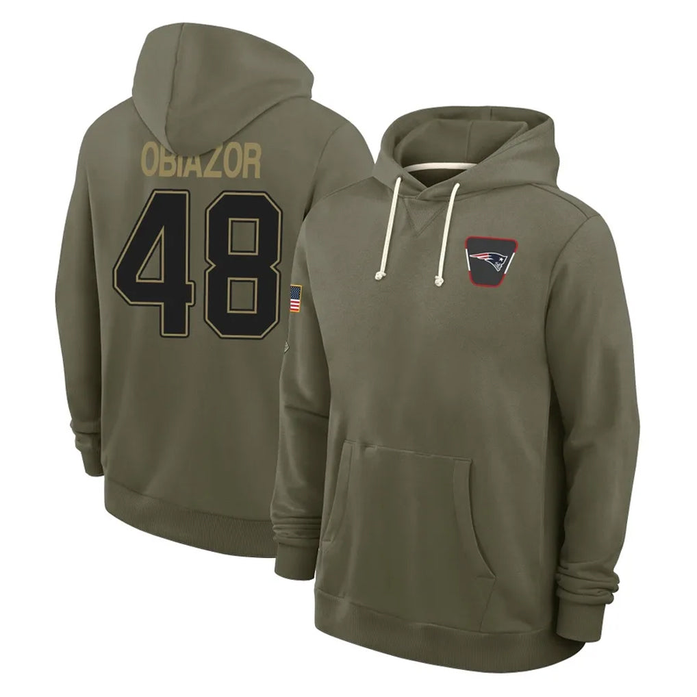 Perkns NE.Patriots #48 Namdi Obiazor Player Olive Salute to Service Pullover Hoodies Limited Stitched Jerseys