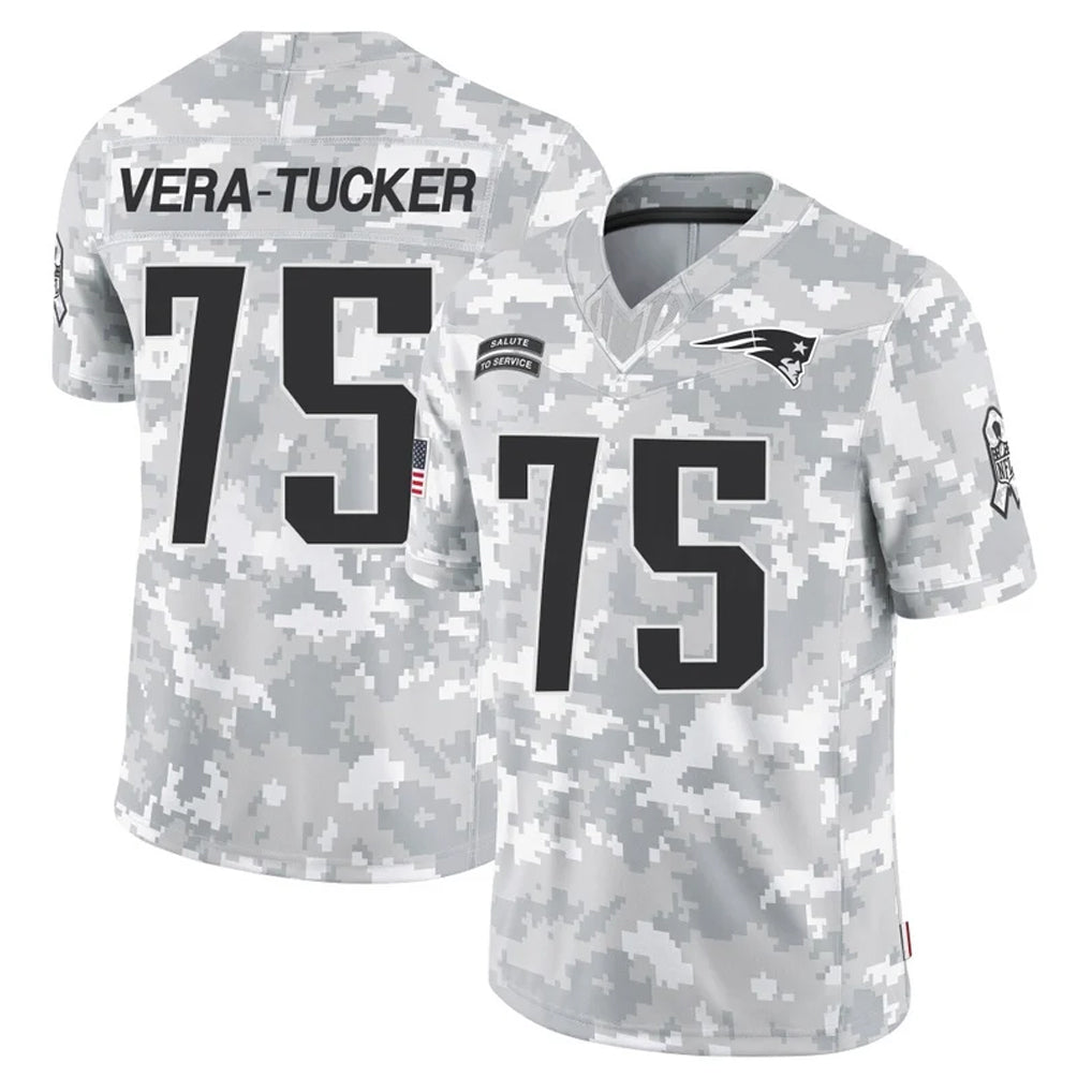 Perkns NE.Patriots #75 Alijah Vera-Tucker Player Arctic Camo Salute To Service Limited Game Stitched Jerseys