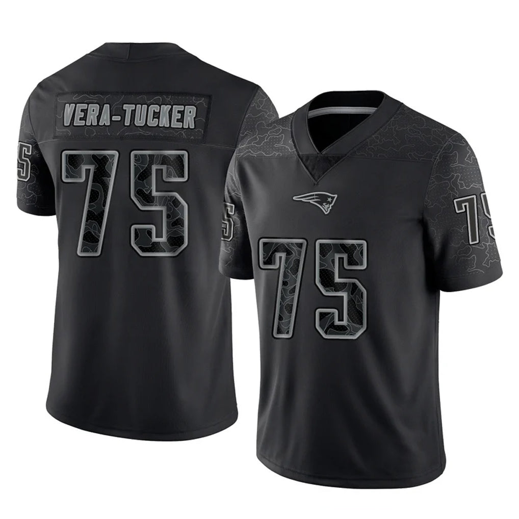 Perkns NE.Patriots #75 Alijah Vera-Tucker Player Black Reflective LImited Home Game Stitched Jerseys