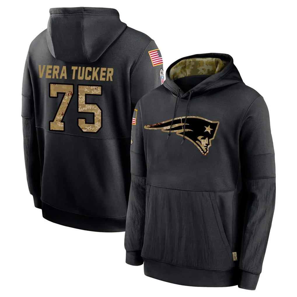 Perkns NE.Patriots #75 Alijah Vera-Tucker Player Black Salute to Service Hoodies Limited Game Stitched Jerseys