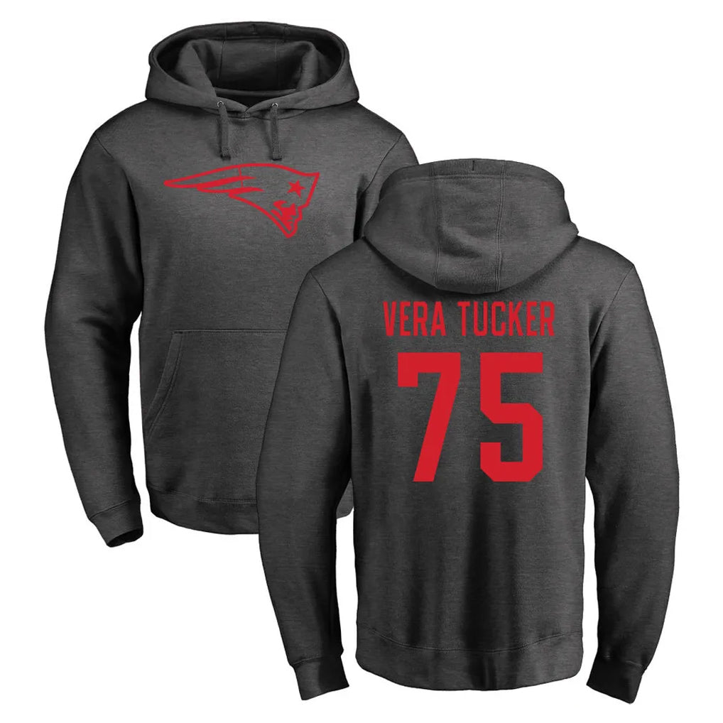 Perkns NE.Patriots #75 Alijah Vera-Tucker Player Gray Pullover Hoodies Home Game Stitched Jerseys