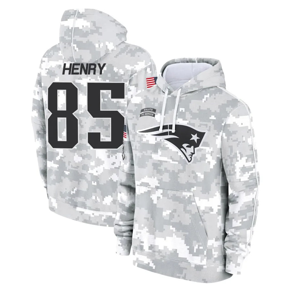 Perkns NE.Patriots #85 Hunter Henry Player Arctic Camo Salute to Service Pullover Hoodies Limited Game Stitched Jerseys
