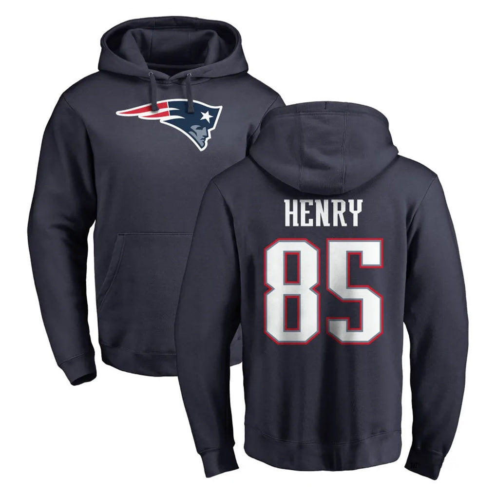 Perkns NE.Patriots #85 Hunter Henry Player Navy LOGO Pullover Hoodies Home Game Stitched Jerseys
