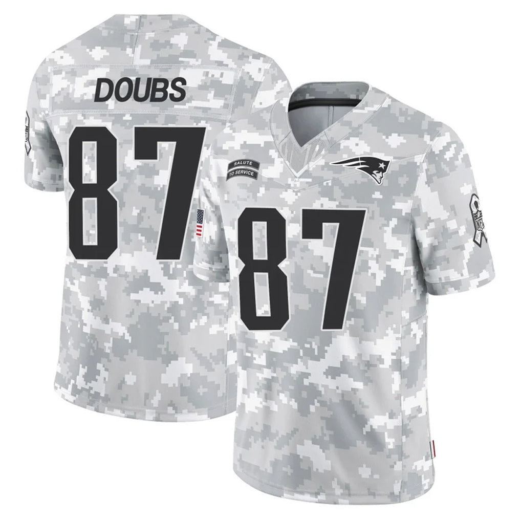 Perkns NE.Patriots #87 Romeo Doubs Player Arctic Camo Salute To Service Limited Game Stitched Jerseys