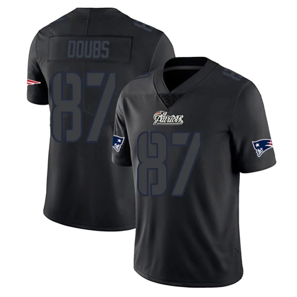 Perkns NE.Patriots #87 Romeo Doubs Player Black Impact LImited Home Game Stitched Jerseys
