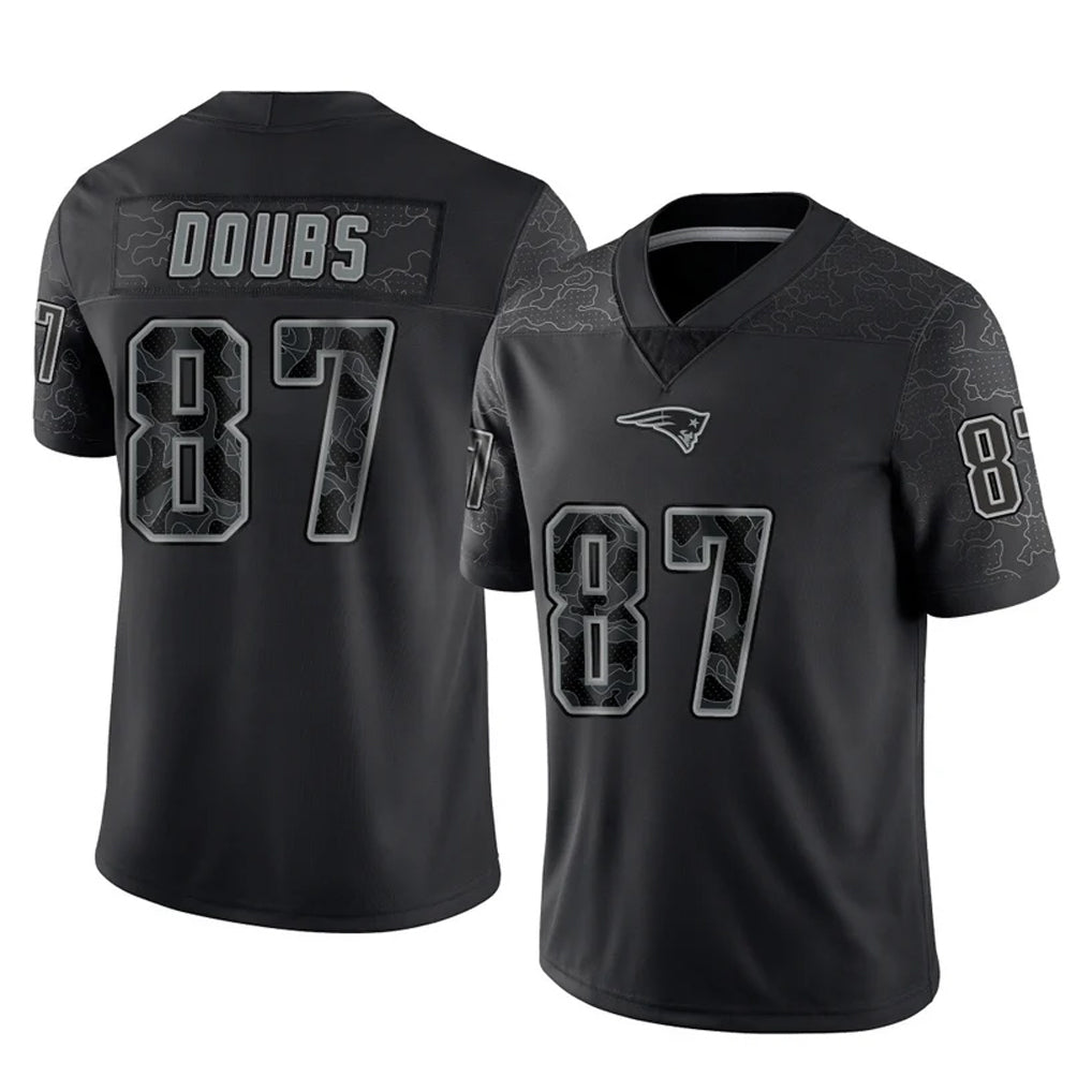 Perkns NE.Patriots #87 Romeo Doubs Player Black Reflective LImited Home Game Stitched Jerseys