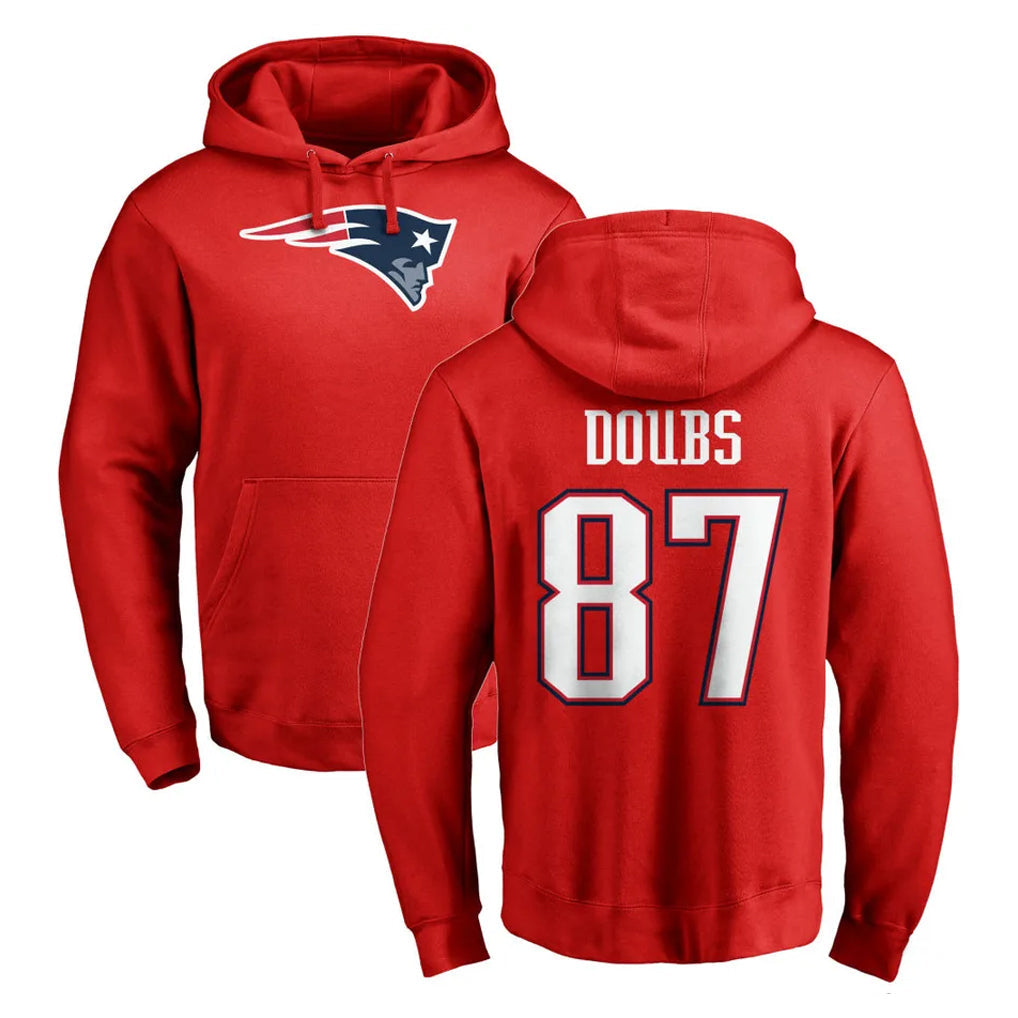 Perkns NE.Patriots #87 Romeo Doubs Player Red LOGO Pullover Hoodies Home Game Stitched Jerseys