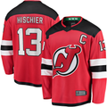 Perkns N.Jersey Devils #13 Nico Hischier Red Captain Patch Home Breakaway Jerseys