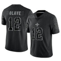 Perkns NO.Saints #12 Chris Olave Player Black Limited Reflective Home Game Stitched Jerseys