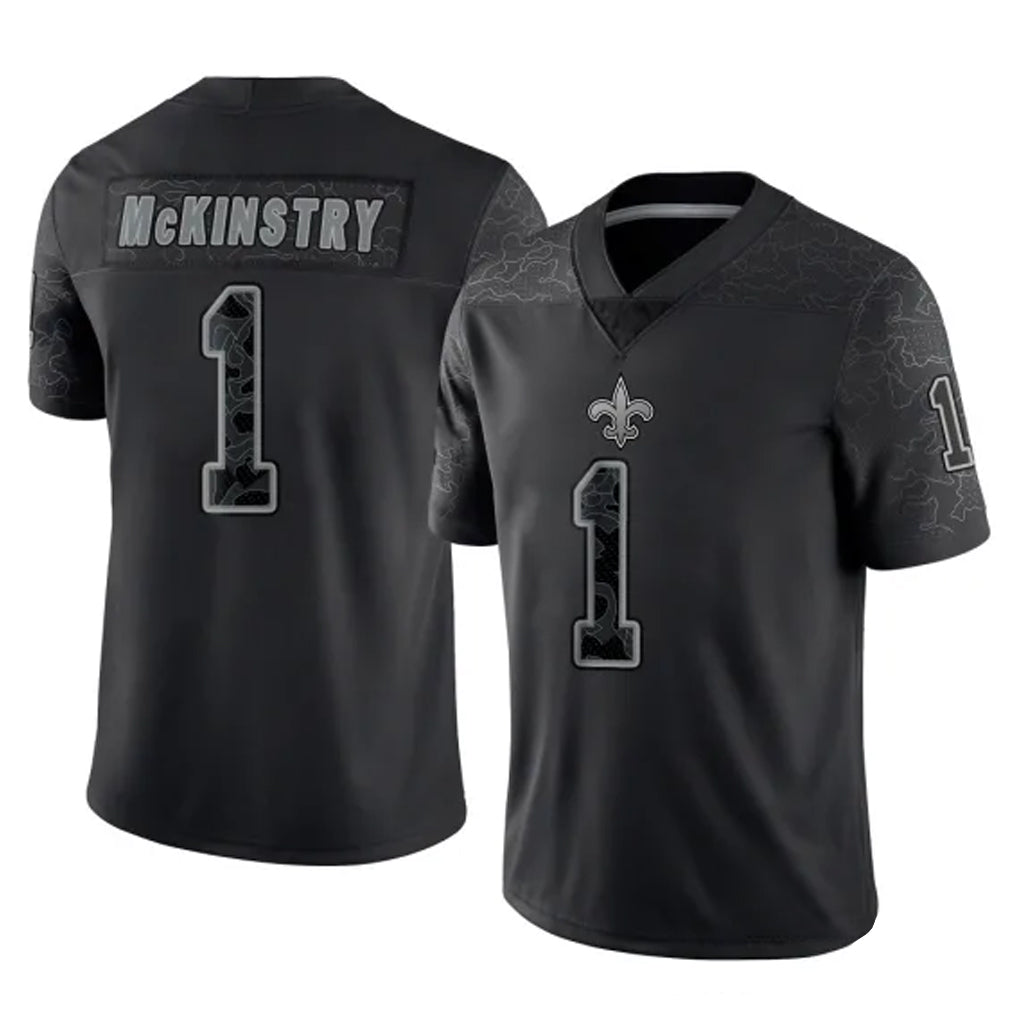 Perkns NO.Saints #1 Kool-Aid McKinstry Player Black Limited Reflective Home Game Stitched Jerseys