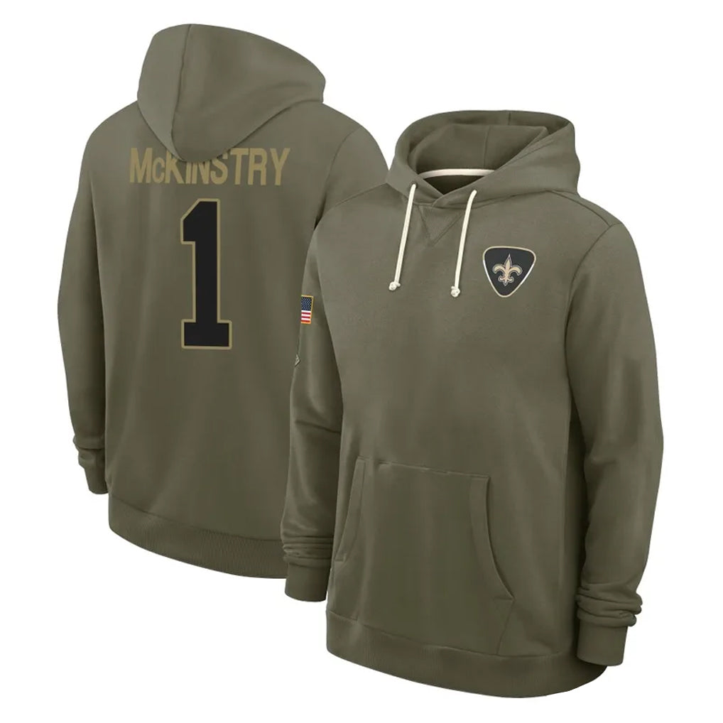 Perkns NO.Saints #1 Kool-Aid McKinstry Player Olive Salute to Service Pullover Hoodies Limited Stitched Jerseys
