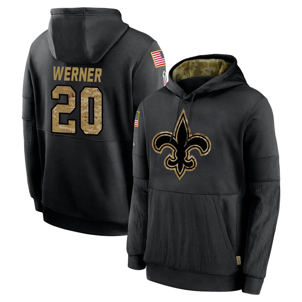 Perkns NO.Saints #20 Pete Werner Player Black Salute to Service Hoodies Limited Game Stitched Jerseys