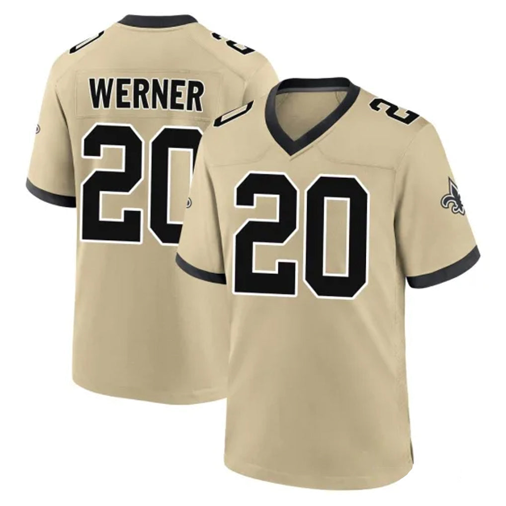 Perkns NO.Saints #20 Pete Werner Player Gold Home Game Stitched Jerseys