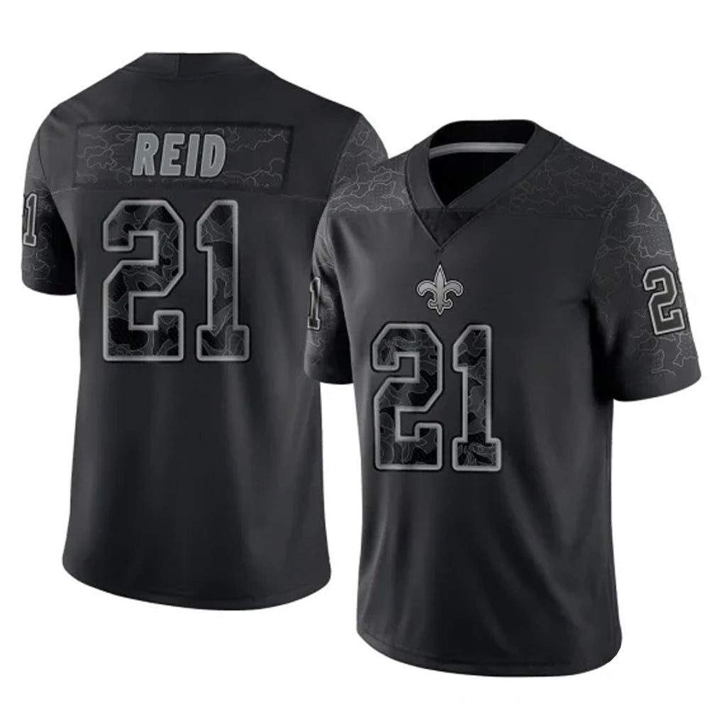 Perkns NO.Saints #21 Justin Reid Player Black Limited Reflective Home Game Stitched Jerseys