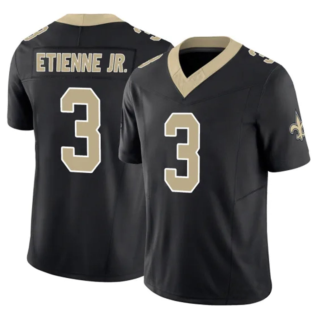 Perkns NO.Saints #3 Travis Etienne Jr. Player Black Limited Vapor F.U.S.E. Home Game Stitched Jerseys