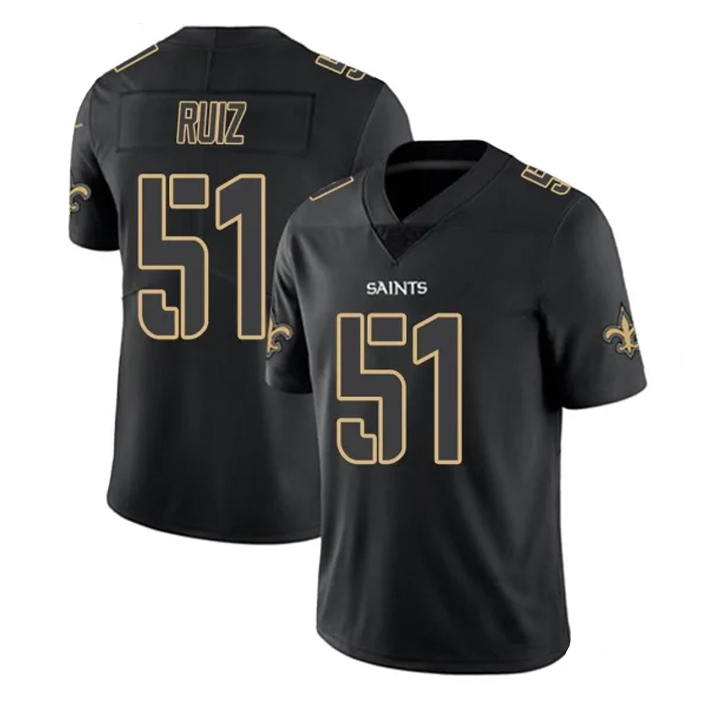 Perkns NO.Saints #51 Cesar Ruiz Player Black Impact Limited Home Game Stitched Jerseys