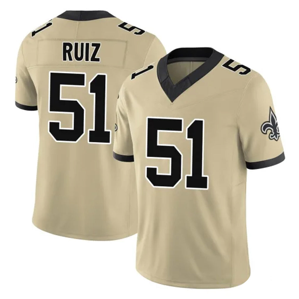 Perkns NO.Saints #51 Cesar Ruiz Player Gold Limited Vapor F.U.S.E. Home Game Stitched Jerseys