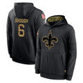 Perkns NO.Saints #6 Tyler Shough Player Black Salute to Service Hoodies Limited Game Stitched Jerseys