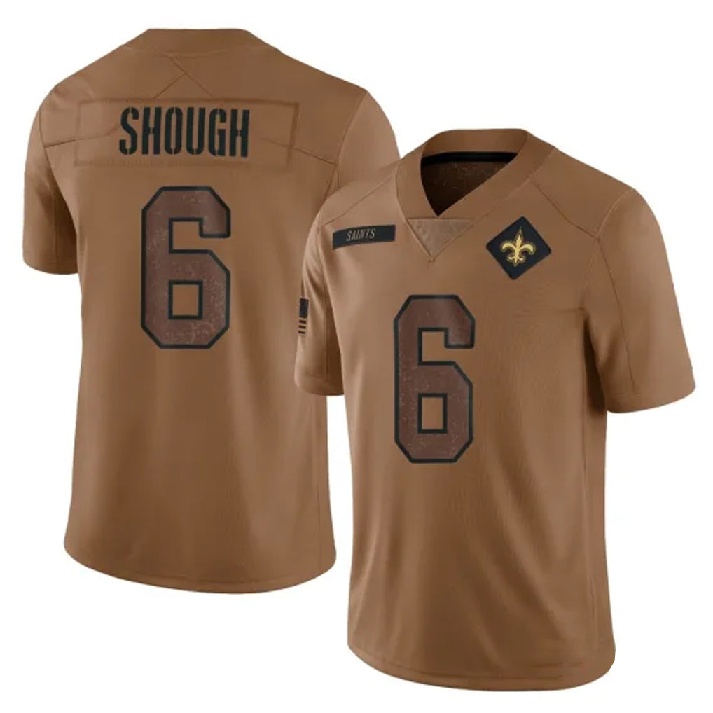 Perkns NO.Saints #6 Tyler Shough Player Brown Salute To Service Limited Stitched Jerseys