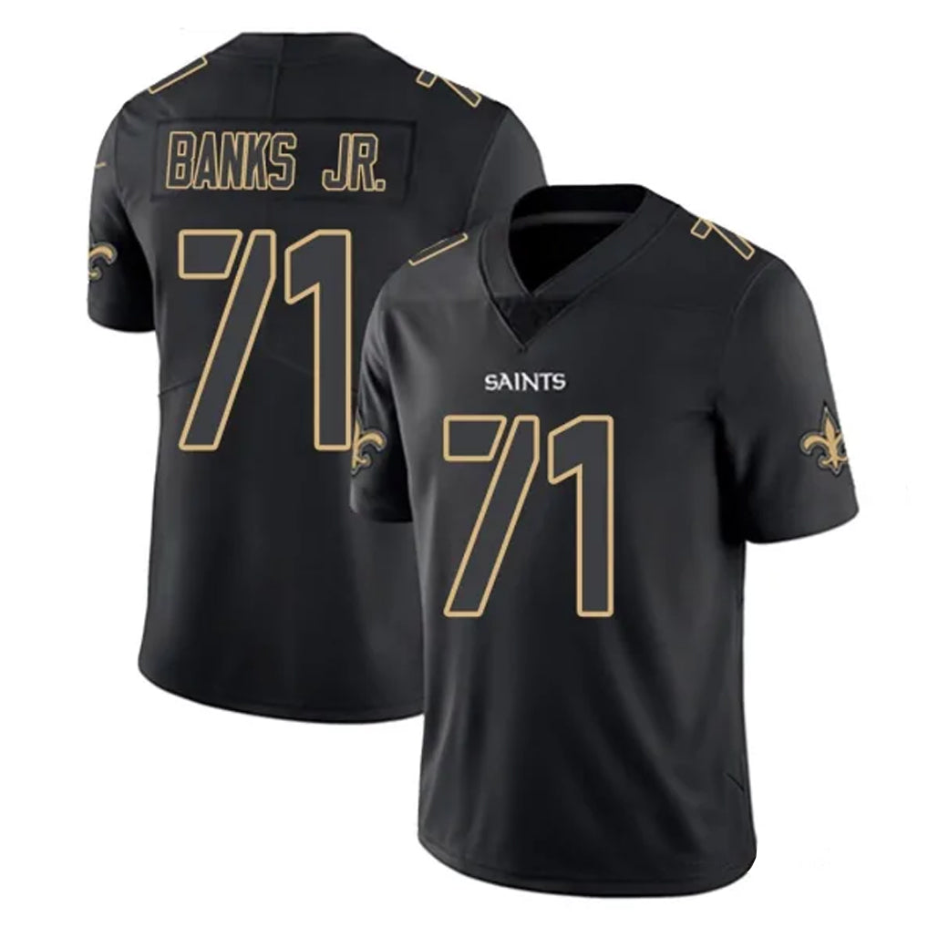 Perkns NO.Saints #71 Kelvin Banks Jr. Player Black Impact Limited Home Game Stitched Jerseys