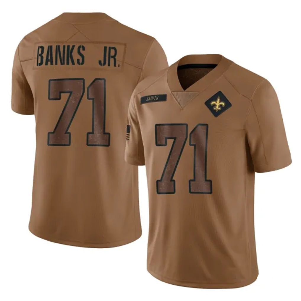 Perkns NO.Saints #71 Kelvin Banks Jr. Player Brown Salute To Service Limited Stitched Jerseys