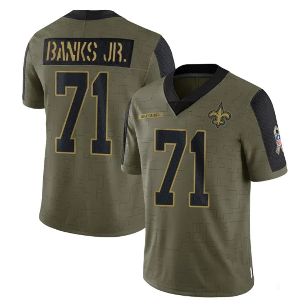 Perkns NO.Saints #71 Kelvin Banks Jr. Player Olive Salute To Service Limited Game Stitched Jerseys