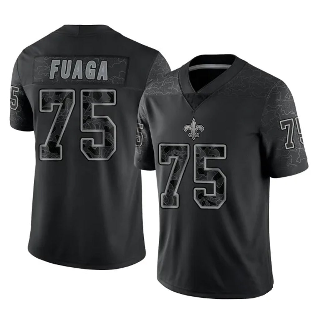 Perkns NO.Saints #75 Taliese Fuaga Player Black Limited Reflective Home Game Stitched Jerseys