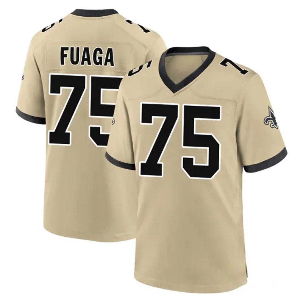 Perkns NO.Saints #75 Taliese Fuaga Player Gold Home Game Stitched Jerseys