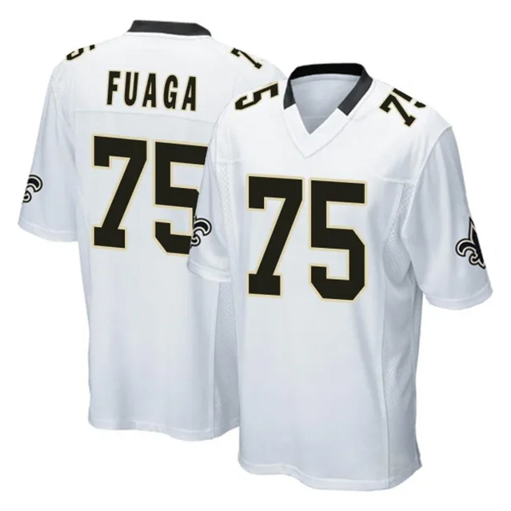 Perkns NO.Saints #75 Taliese Fuaga Player White Home Game Stitched Jerseys