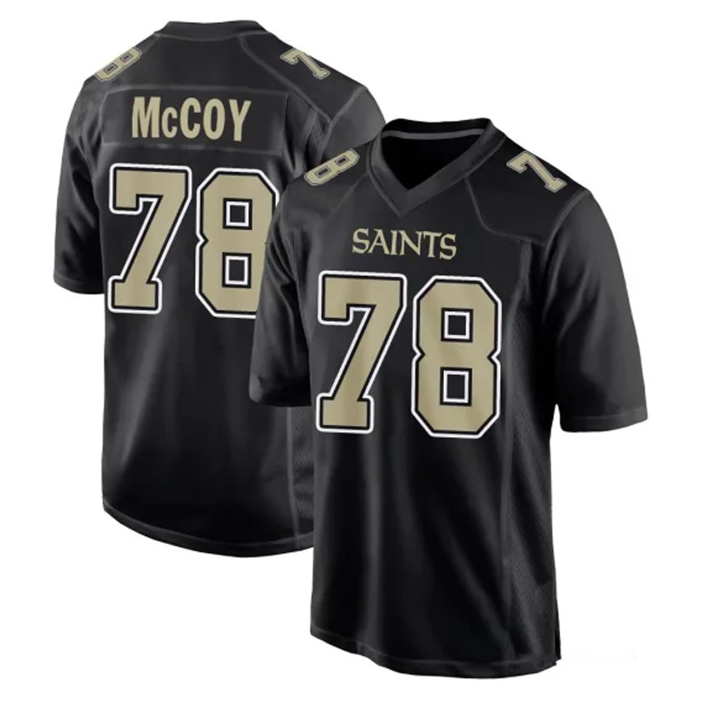 Perkns NO.Saints #78 Erik McCoy Player Black Carbon Fashion Home Game Stitched Jerseys