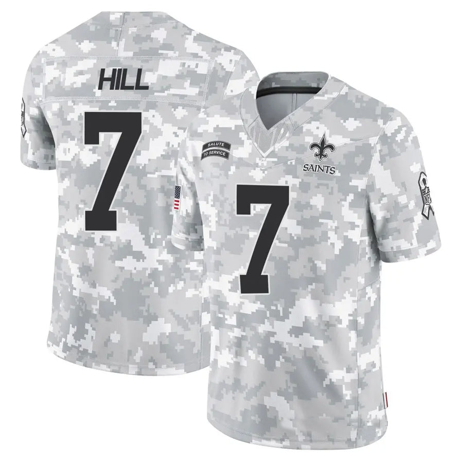 Perkns NO.Saints #7 Taysom Hill Player Arctic Camo Salute to Service Limited Stitched Jerseys