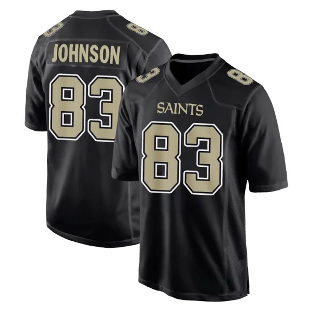Perkns NO.Saints #83 Juwan Johnson Player Black Carbon Fashion Home Game Stitched Jerseys