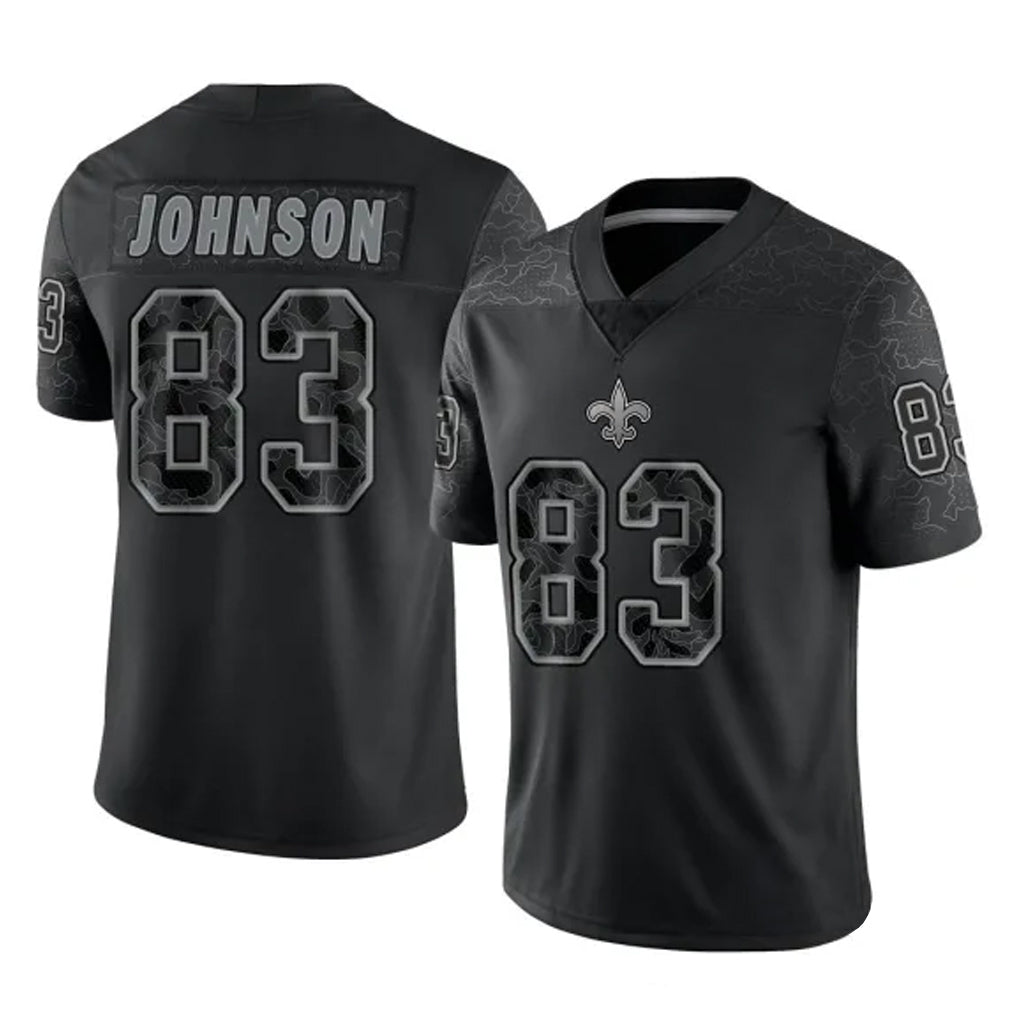 Perkns NO.Saints #83 Juwan Johnson Player Black Limited Reflective Home Game Stitched Jerseys