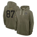 Perkns NO.Saints #87 Noah Fant Player Olive Salute to Service Pullover Hoodies Limited Stitched Jerseys