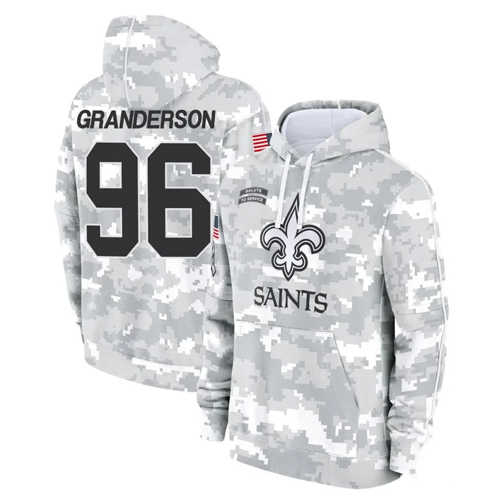 Perkns NO.Saints #96 Carl Granderson Player Arctic Camo Salute to Service Pullover Hoodies Limited Game Stitched Jerseys