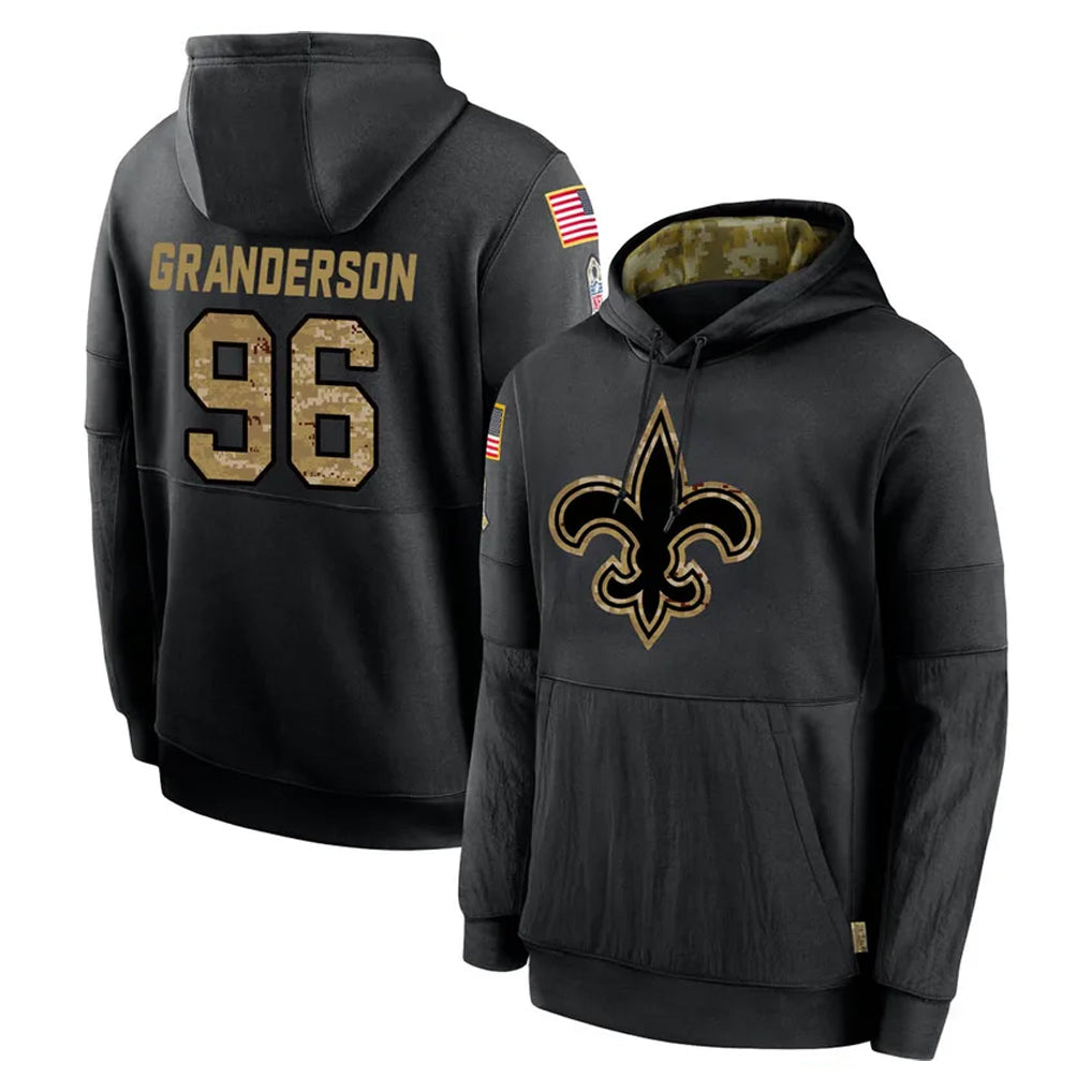 Perkns NO.Saints #96 Carl Granderson Player Black Salute to Service Hoodies Limited Game Stitched Jerseys