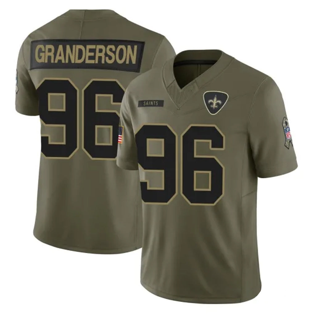 Perkns NO.Saints #96 Carl Granderson Player Olive 2025 Salute To Service Limited Stitched Jerseys