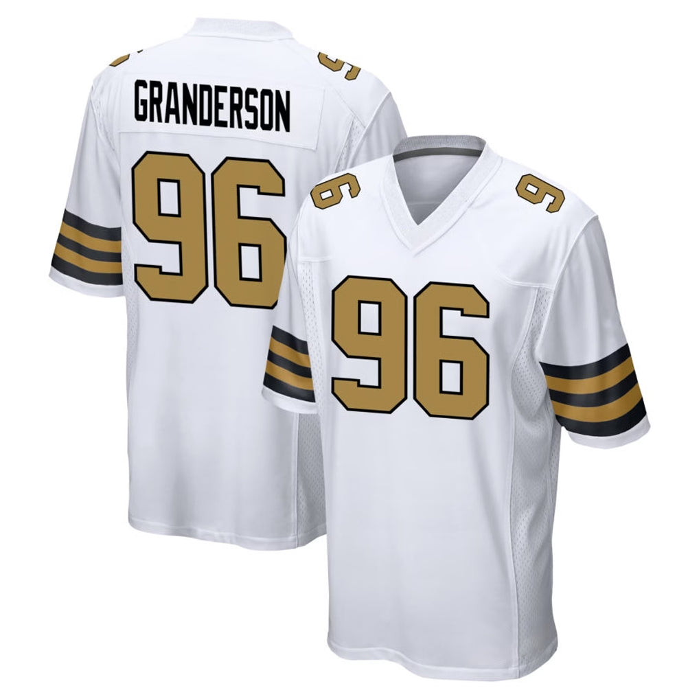 Perkns NO.Saints #96 Carl Granderson Player White Alternate Home Game Stitched Jerseys
