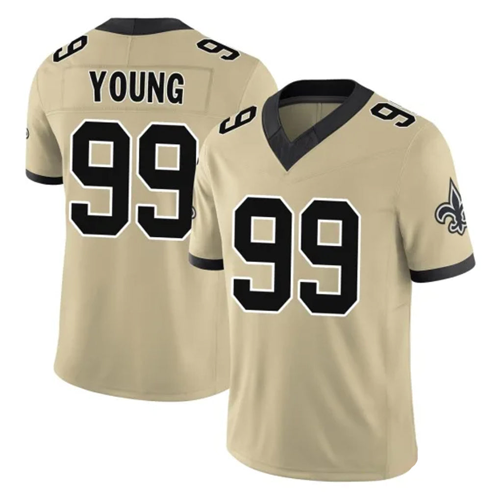Perkns NO.Saints #99 Chase Young Player Gold Limited Vapor F.U.S.E. Home Game Stitched Jerseys
