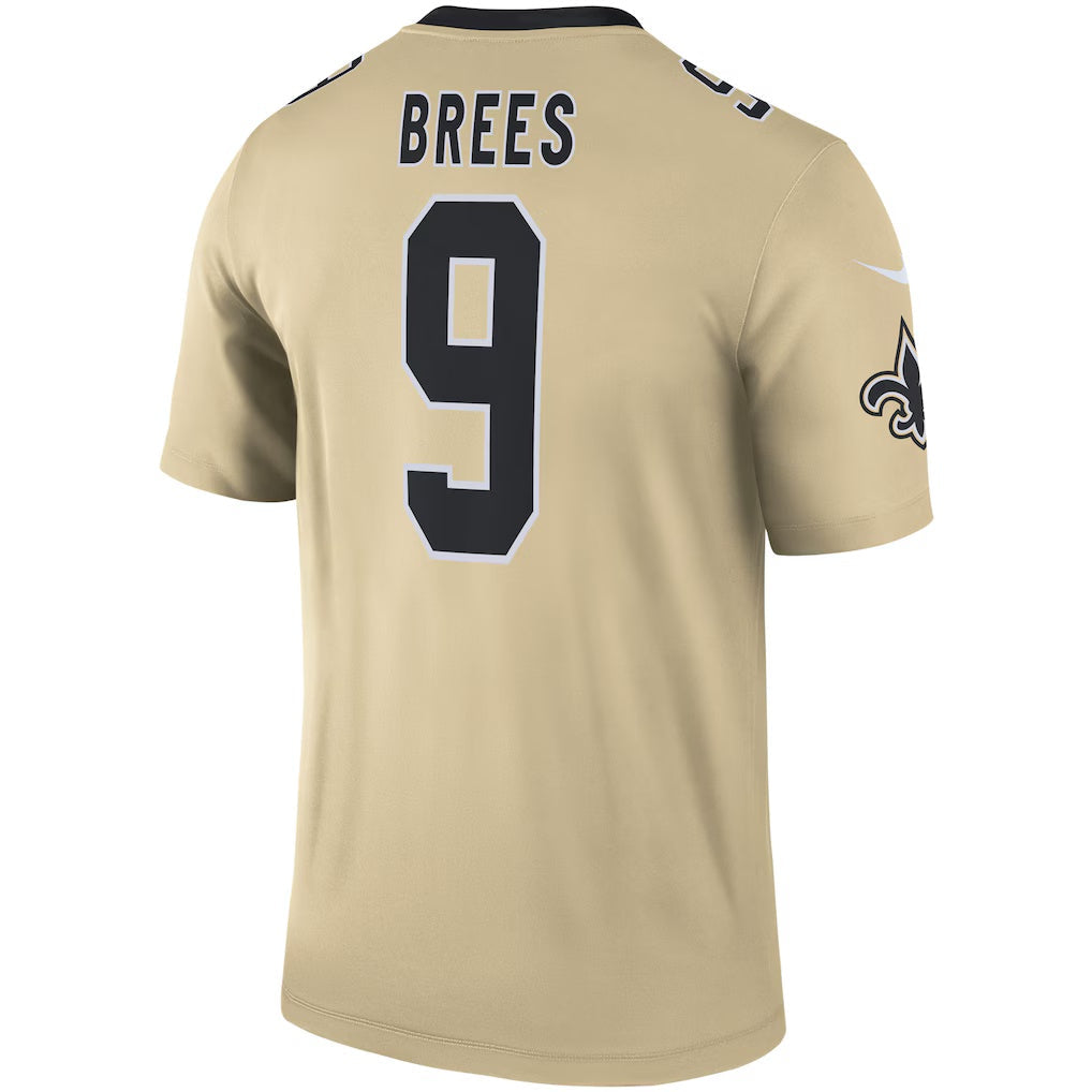 Perkns NO.Saints #9 Drew Brees Gold Inverted Legend Stitched Jerseys